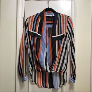 Bisou Bisou blue and orange blouse Small